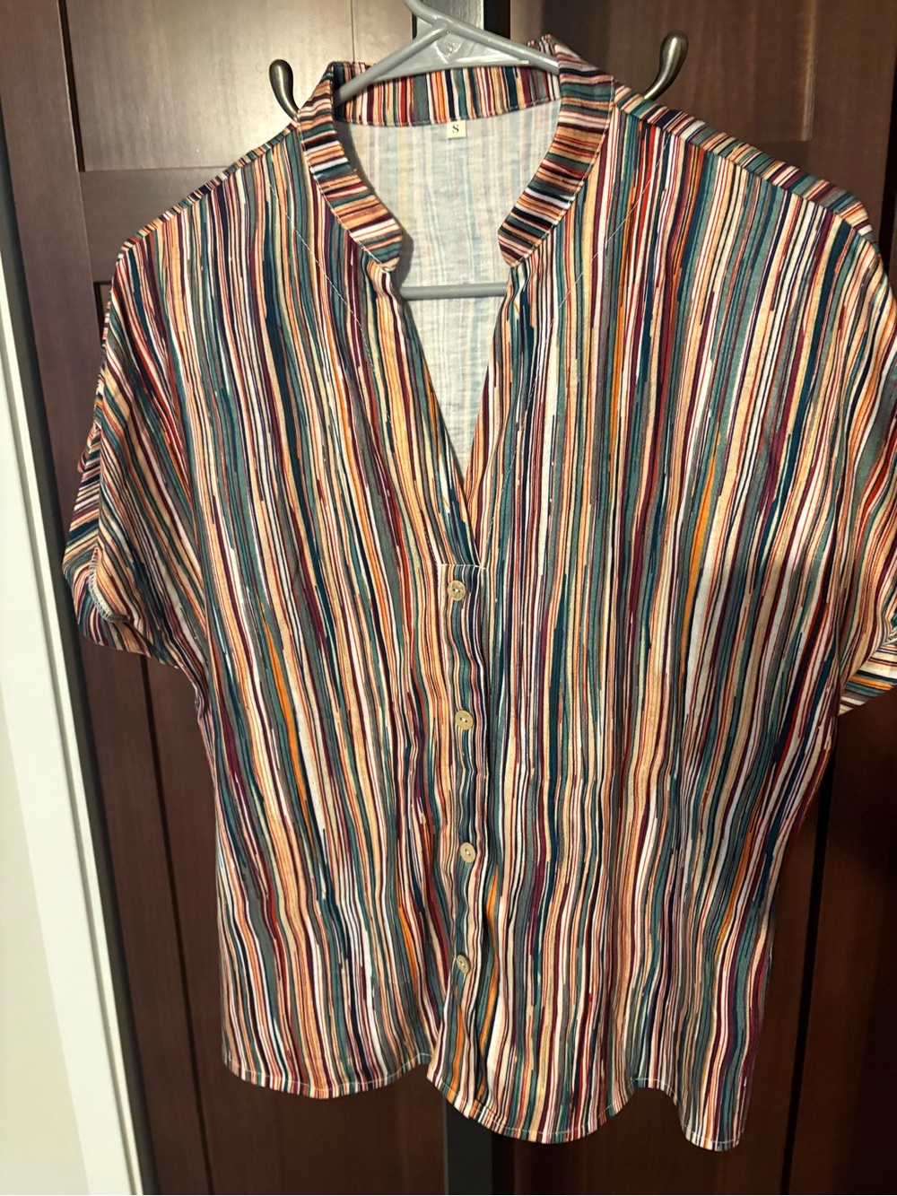 Striped Short-Sleeve Button-Up Shirt in Multi